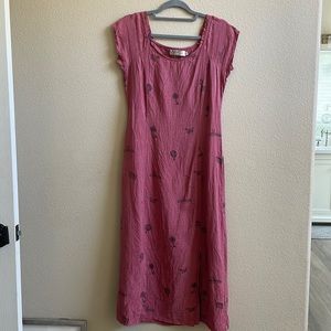 💟Potato brand, red 100% linen dress with graphic prints.